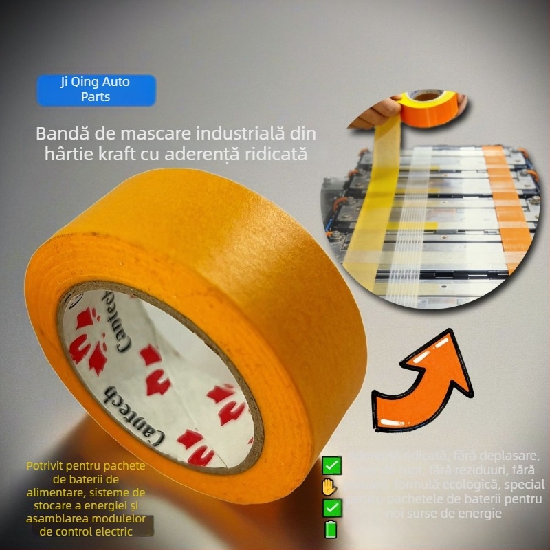 Bandă de mascare industrială cu vâscozitate înaltă, din hârtie texturată, pentru asamblarea pachetelor de baterii din energie nouă, bandă washi specială, rolă întreagă