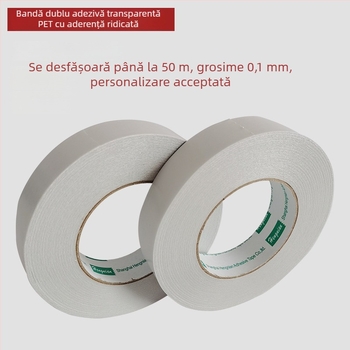 Bandă dublu-adezivă PET, cu vâscozitate mare, transparentă, impermeabilă și detașabilă