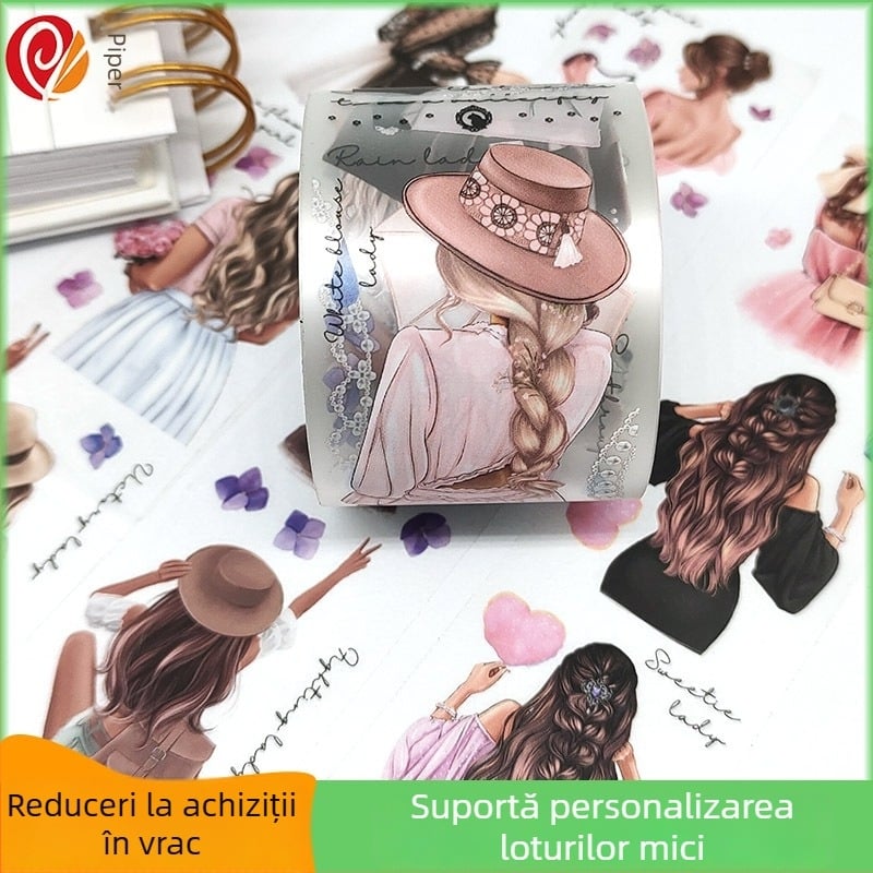 În stoc: bandă pentru jurnal DIY cu personaje de desene animate, folie laser aurie, autocolant PET impermeabil