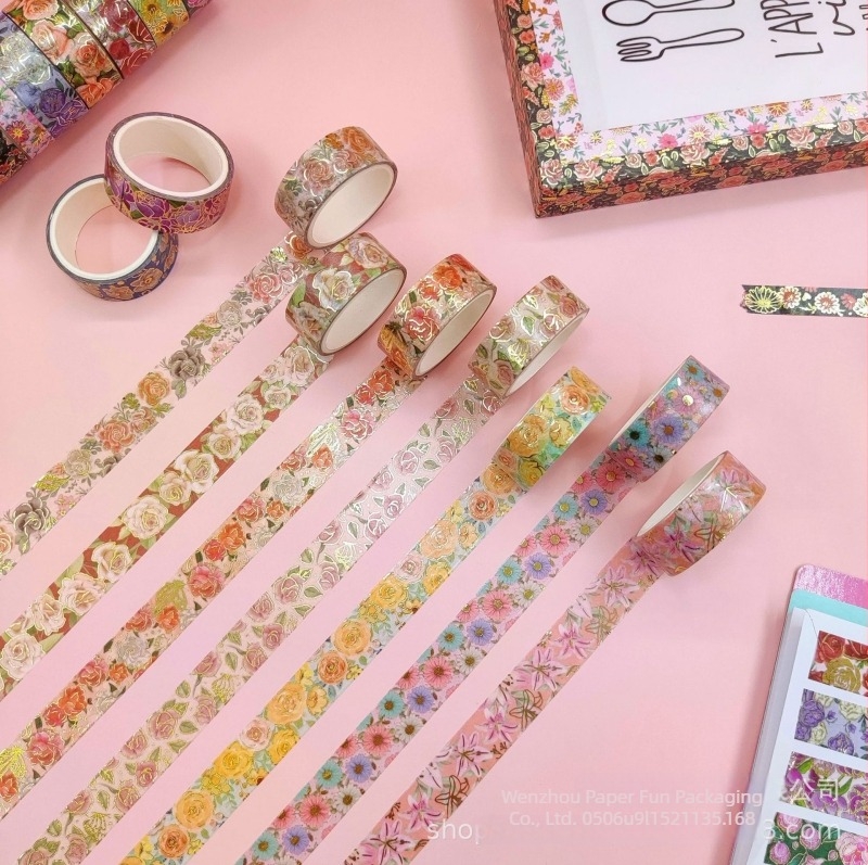 2022 Set DIY nou pentru jurnal decorativ, cu flori aurii și bandă Washi pentru colaj