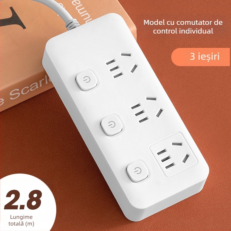 Prelungitor USB pentru birou cu mai multe prize și întrerupătoare individuale, priză inteligentă multifuncțională pentru casă și cămin