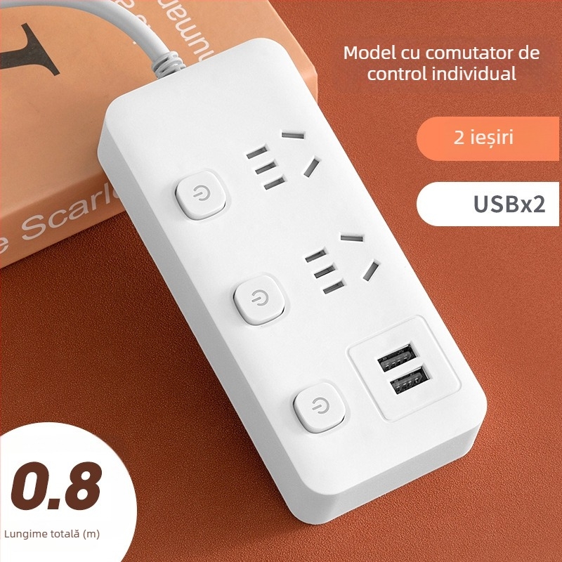 Prelungitor USB pentru birou cu mai multe prize și întrerupătoare individuale, priză inteligentă multifuncțională pentru casă și cămin
