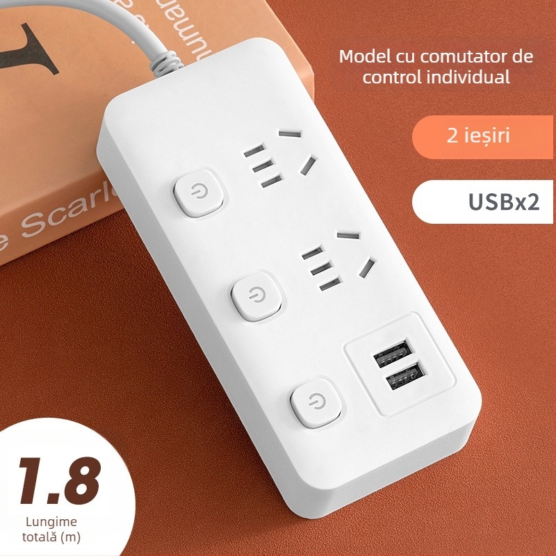 Prelungitor USB pentru birou cu mai multe prize și întrerupătoare individuale, priză inteligentă multifuncțională pentru casă și cămin