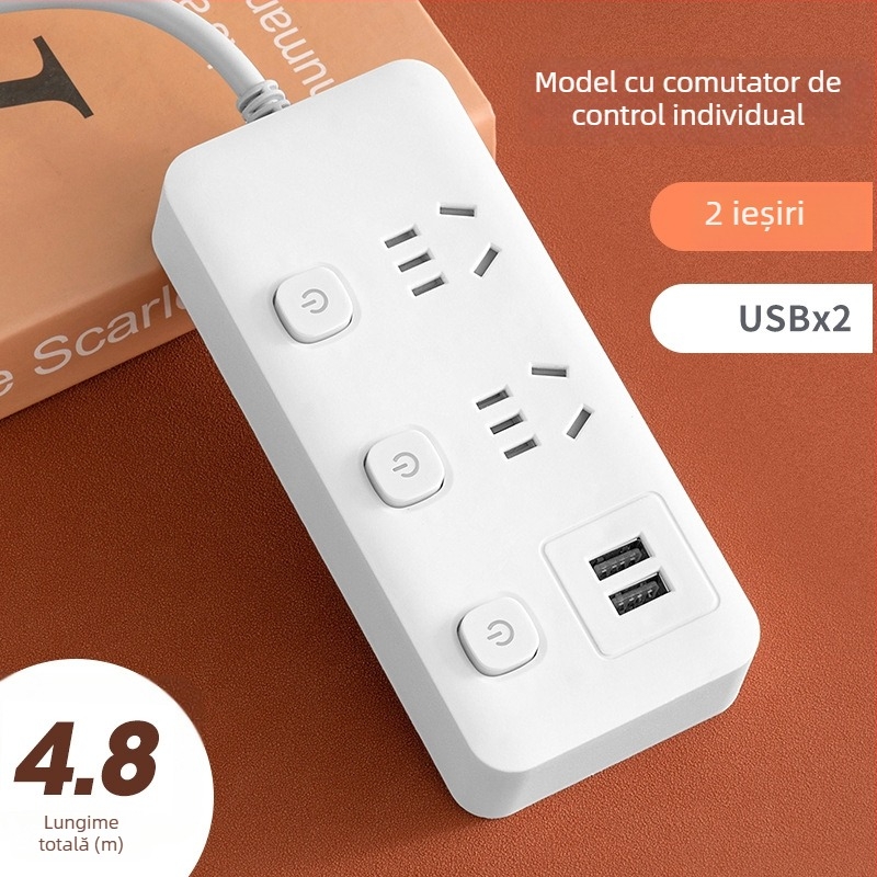 Prelungitor USB pentru birou cu mai multe prize și întrerupătoare individuale, priză inteligentă multifuncțională pentru casă și cămin