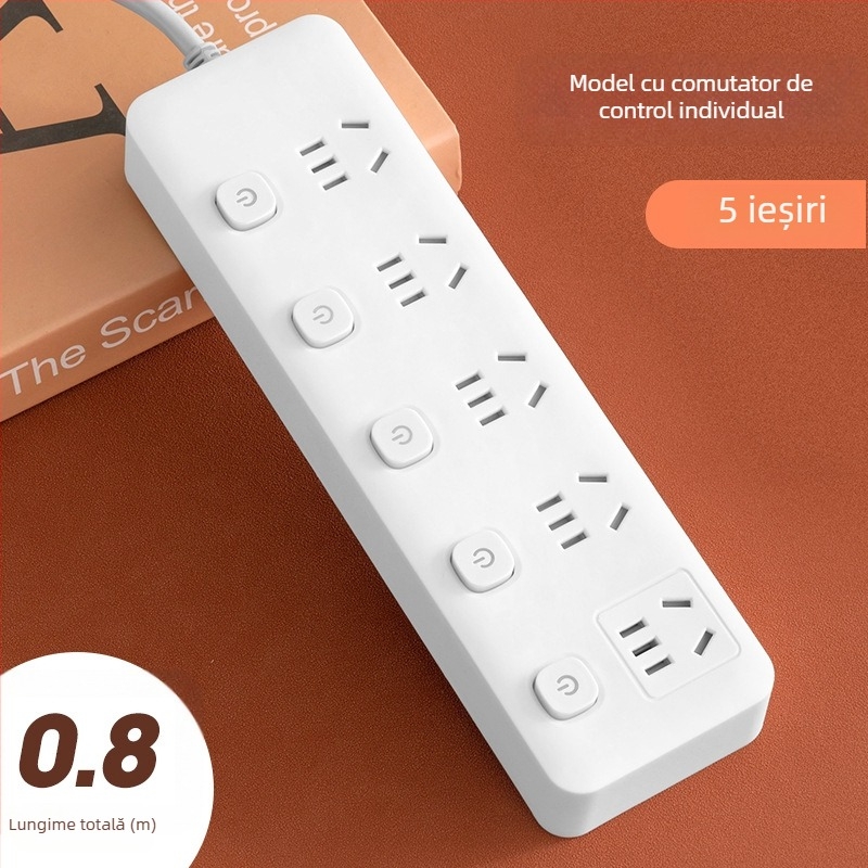 Prelungitor USB pentru birou cu mai multe prize și întrerupătoare individuale, priză inteligentă multifuncțională pentru casă și cămin