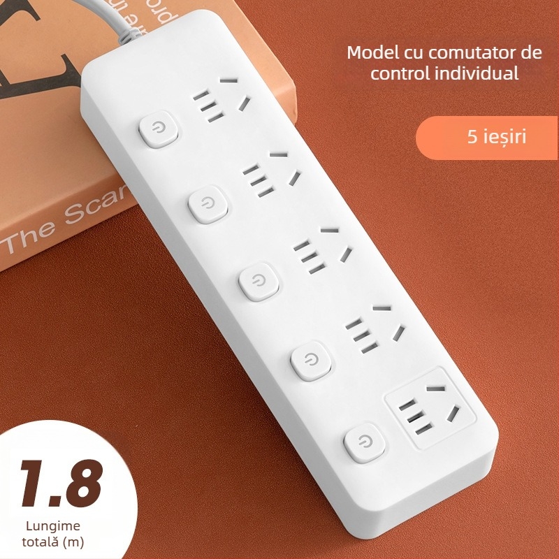 Prelungitor USB pentru birou cu mai multe prize și întrerupătoare individuale, priză inteligentă multifuncțională pentru casă și cămin