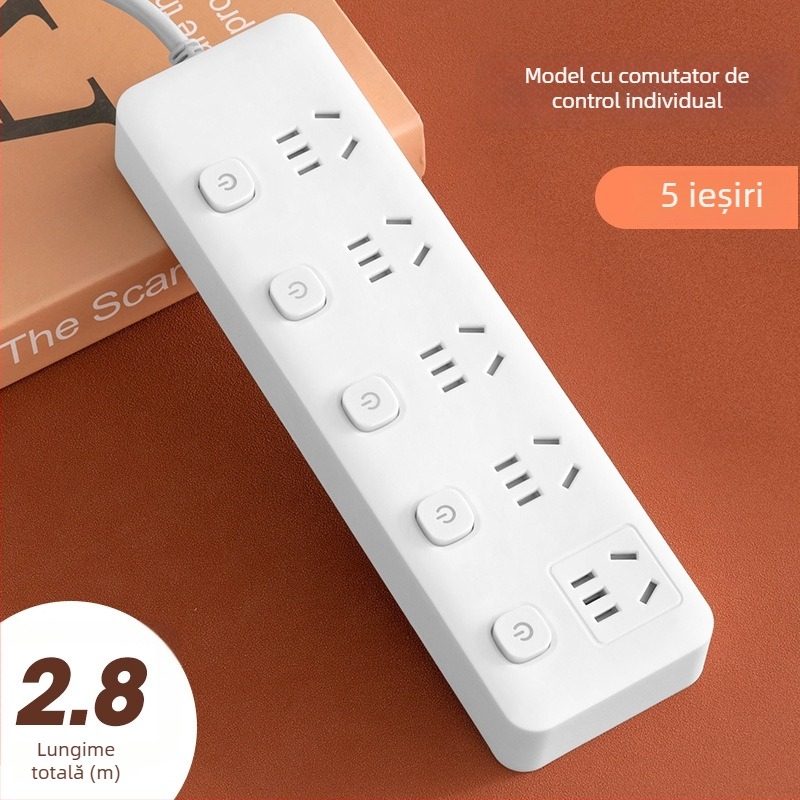Prelungitor USB pentru birou cu mai multe prize și întrerupătoare individuale, priză inteligentă multifuncțională pentru casă și cămin