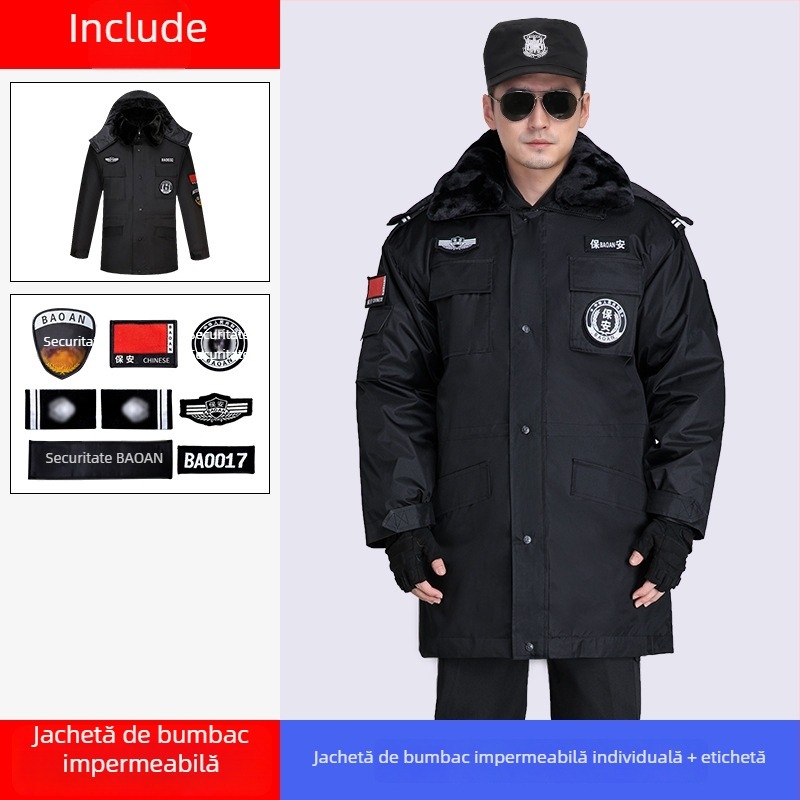 Palton de securitate de iarnă, căptușit, lungime medie, cu inserții reflectorizante, îmbrăcăminte de lucru din amestec de bumbac