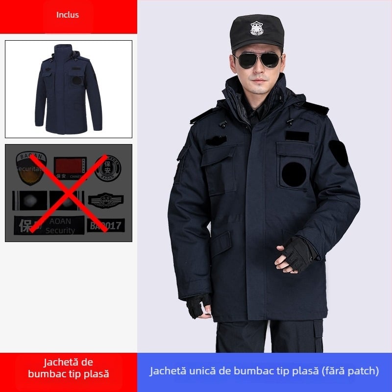 Palton de securitate de iarnă, căptușit, lungime medie, cu inserții reflectorizante, îmbrăcăminte de lucru din amestec de bumbac