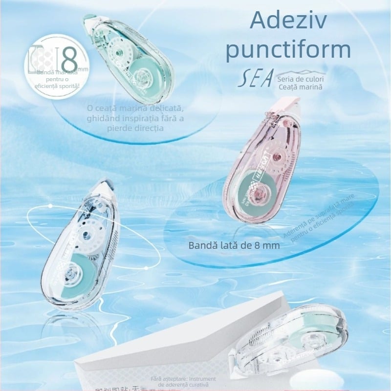 Lepson 240 Bandă corectoare cu adeziv punctiform, 8 m, aderență puternică, design modern, pentru elevi, birou, hobbyuri și jurnal, dublă față