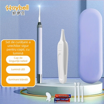 Haubert Set de curățare a urechilor pentru copii, cu iluminare, cu linguriță pentru urechi, pensetă și clips pentru nas