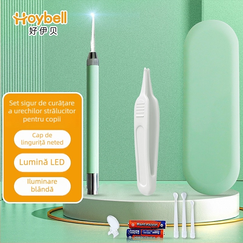 Haubert Set de curățare a urechilor pentru copii, cu iluminare, cu linguriță pentru urechi, pensetă și clips pentru nas