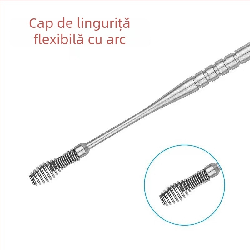 Set de 7 piese din oțel inoxidabil pentru curățarea urechilor, cu linguri spirale