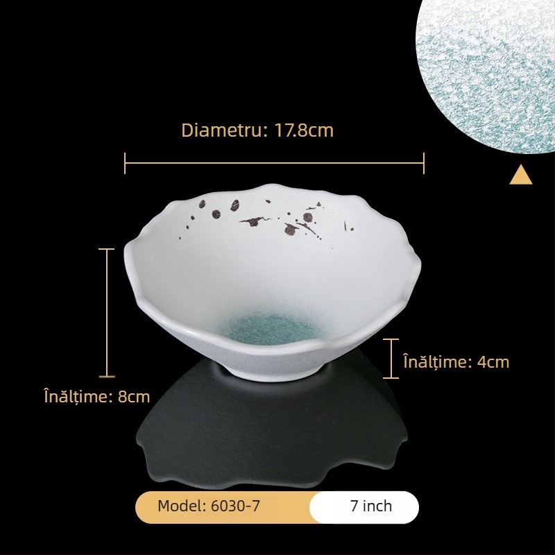 Farfurie din melamină cu aspect imitaţie de porţelan, pentru uz comercial – restaurante şi hoteluri, formă neobișnuită, rezistentă la cădere