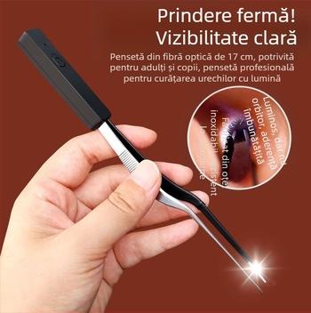 Lingură pentru urechi pentru copii, iluminată, cu clemă vizibilă pentru cerumen, silicon de înaltă calitate, instrument profesional reîncărcabil