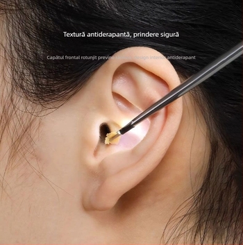 Lingură pentru urechi pentru copii, iluminată, cu clemă vizibilă pentru cerumen, silicon de înaltă calitate, instrument profesional reîncărcabil