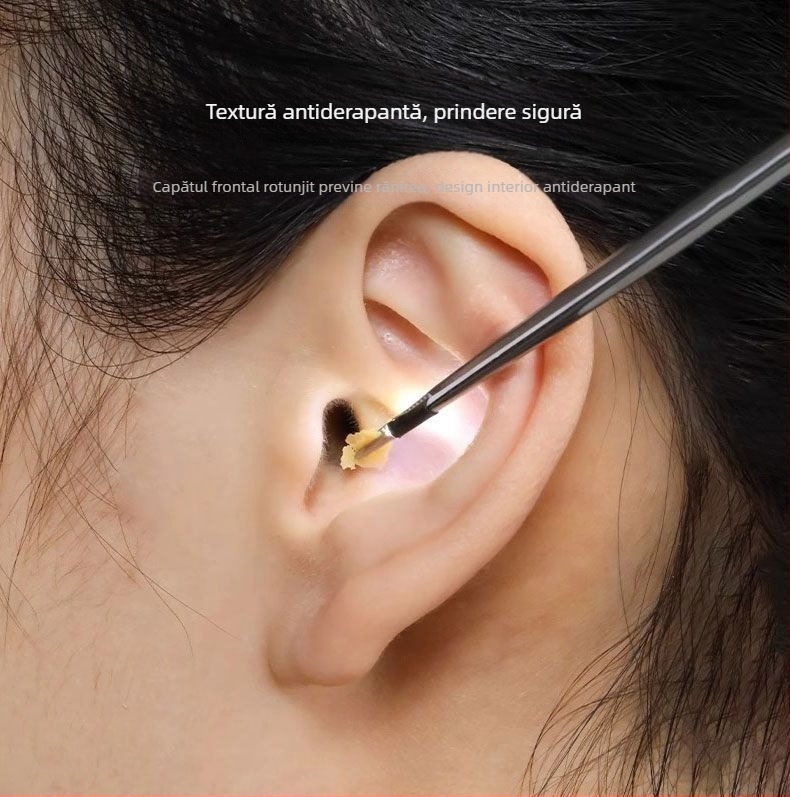 Lingură pentru urechi pentru copii, iluminată, cu clemă vizibilă pentru cerumen, silicon de înaltă calitate, instrument profesional reîncărcabil