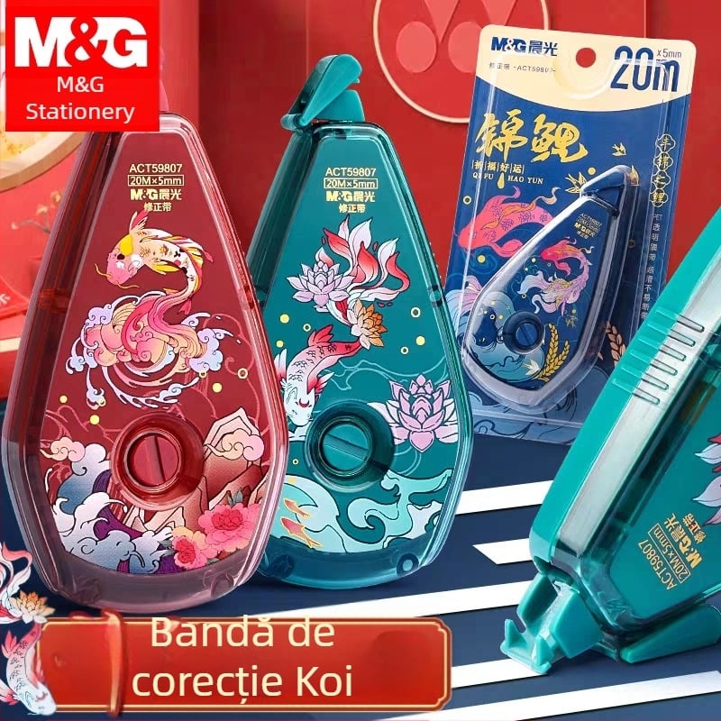Bandă corectoare Koi, 20 m, capacitate mare, film PET transparent, aplicare netedă, model 59807