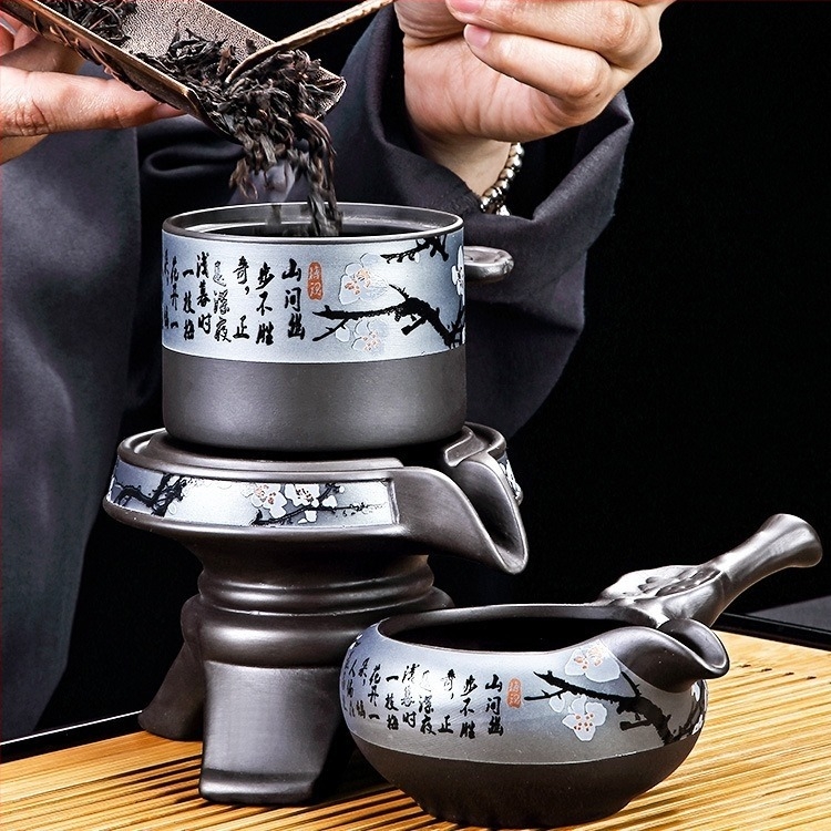 Ceainic rotativ din lut purpuriu Yixing – aparat de preparare ceai ușor de utilizat, set creativ de accesorii Kung Fu pentru uz casnic