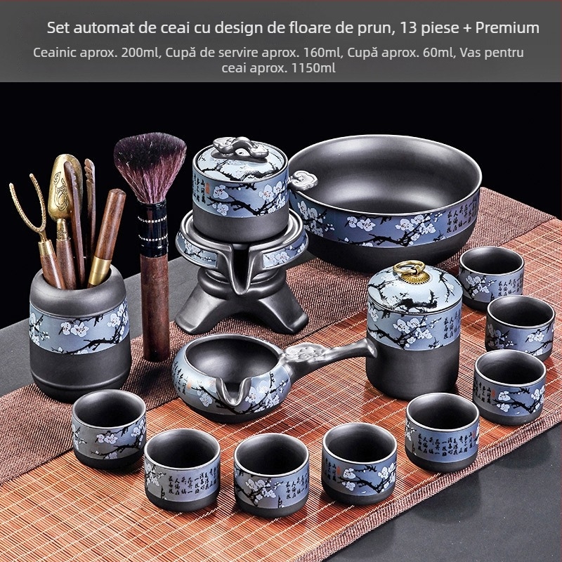 Ceainic rotativ din lut purpuriu Yixing – aparat de preparare ceai ușor de utilizat, set creativ de accesorii Kung Fu pentru uz casnic