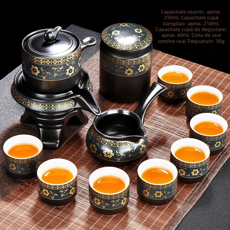 Ceainic rotativ din lut purpuriu Yixing – aparat de preparare ceai ușor de utilizat, set creativ de accesorii Kung Fu pentru uz casnic