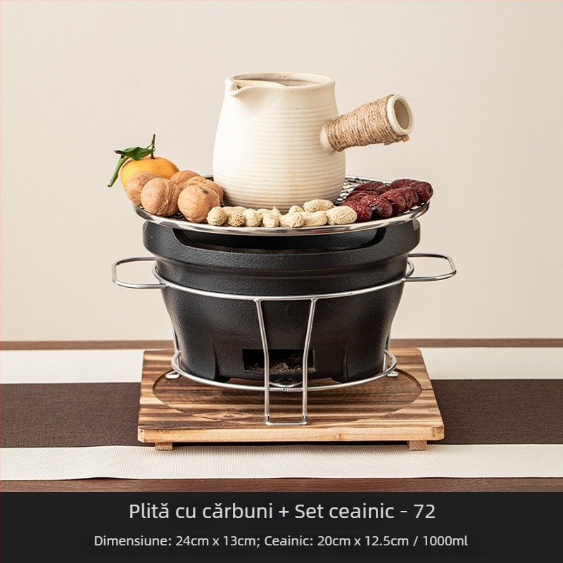 Ceainic ceramic și sobă cu cărbune — set complet de unelte și accesorii