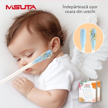 MISUTA Bețișor cu bumbac lipicios pentru bebeluși – instrument de curățare a urechilor și a nasului la nou-născuți