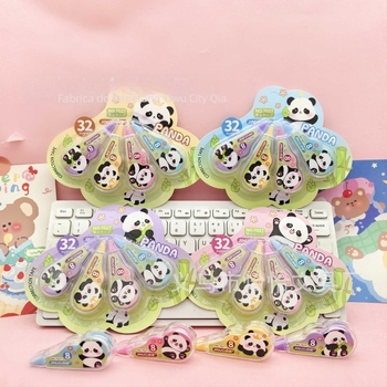 Bandă corectoare cu panda desenată – set mini de 4 rolete pentru elevi, cadou
