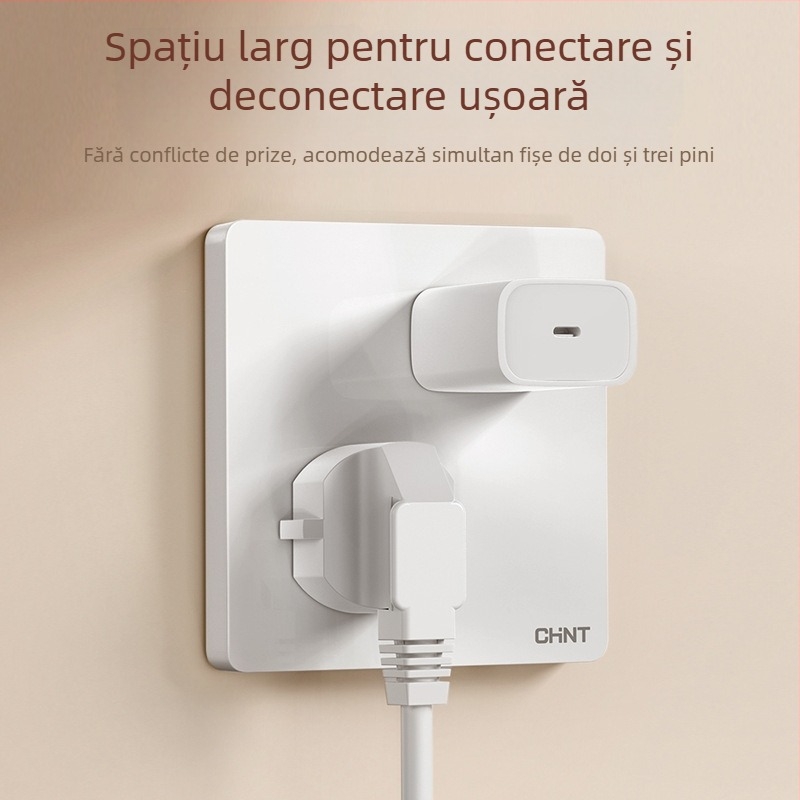 Chint întrerupător priză încastrabil pe perete, panou cu 1 modul, 5 găuri, crem, alb 6C