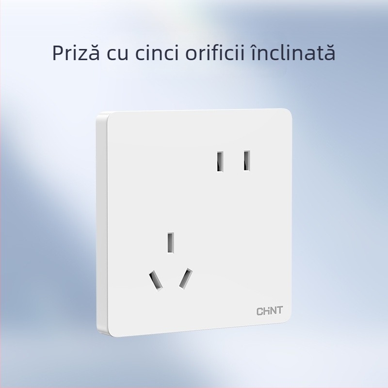 Chint întrerupător priză încastrabil pe perete, panou cu 1 modul, 5 găuri, crem, alb 6C