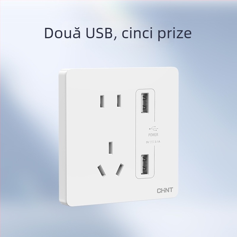 Chint întrerupător priză încastrabil pe perete, panou cu 1 modul, 5 găuri, crem, alb 6C