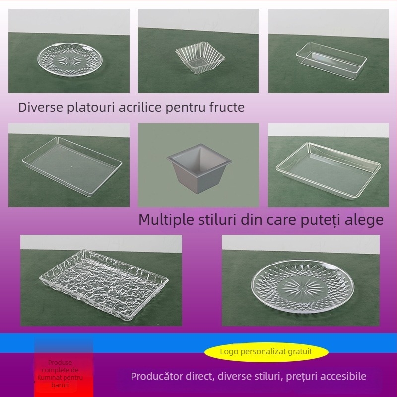 Farfurie pentru fructe din acril cu textură de valuri ale apei, tavă dreptunghiulară pentru fructe și gustări
