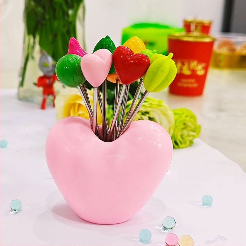 Furculiță de fructe cu inimă din oțel inoxidabil – design cu căpșuni și varză pentru decor casnic