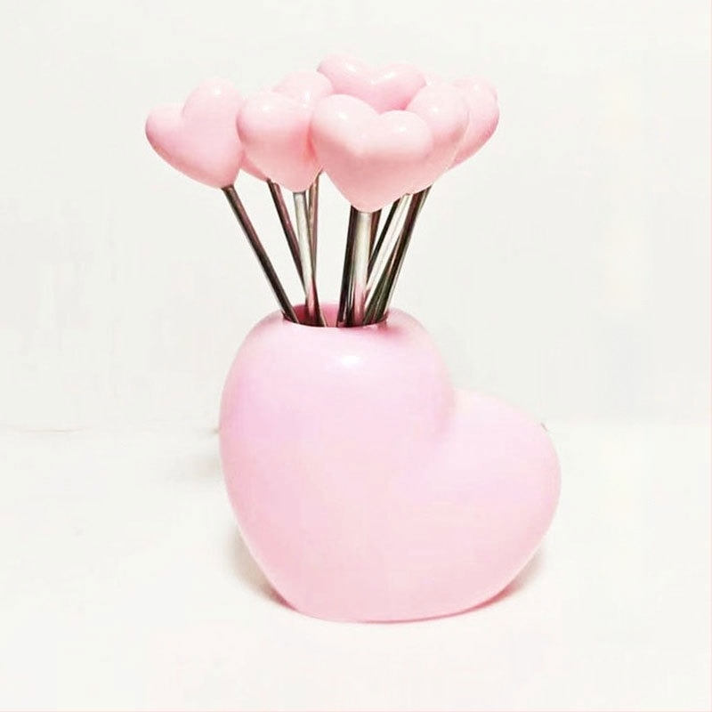 Furculiță de fructe cu inimă din oțel inoxidabil – design cu căpșuni și varză pentru decor casnic