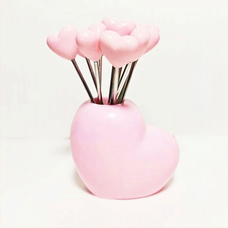 Furculiță de fructe cu inimă din oțel inoxidabil – design cu căpșuni și varză pentru decor casnic