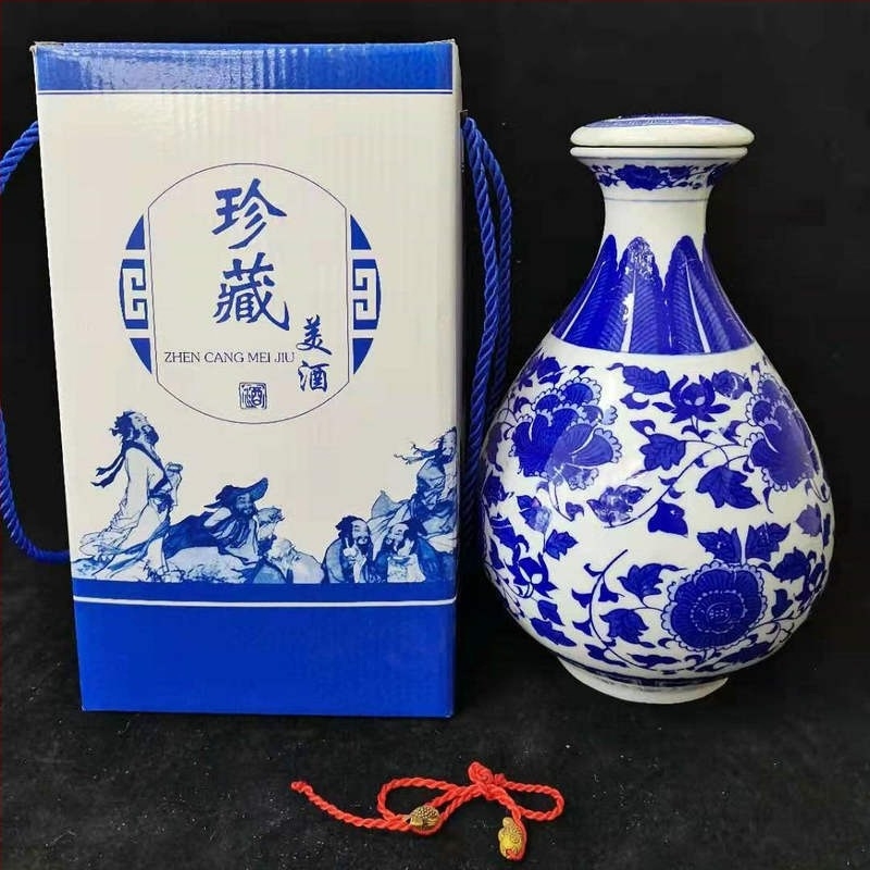 Vas ceramic Jingdezhen albastru‑alb pentru vin, disponibil în 1 kg, 2 kg, 3 kg și 5 kg