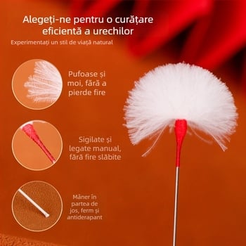 Set profesional de curățare a urechilor cu puf de gâscă, instrument pentru curățarea urechilor, lingură pentru urechi, ac de argint, dispozitiv cu pene de gâscă
