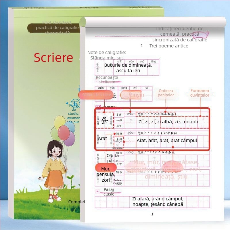 Caiet de practică pentru scriere pentru clasele 1–9, ambele semestre, caligrafie cu penă dură