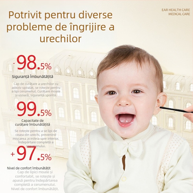 Bețișor lipicios de curățare a urechilor, sigur pentru copii, de unică folosință