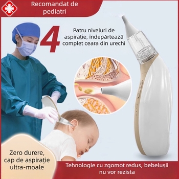 Dispozitiv electric de aspirare a urechilor pentru copii, instrument iluminat pentru curățarea cerumenului, aspirație de apă și mucus, îngrijire urechilor bebelușilor