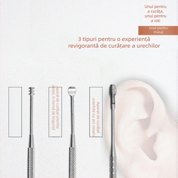 Set de 8 instrumente pentru curățarea urechilor din oțel inoxidabil, pentru adulți