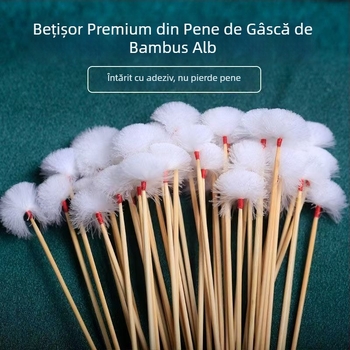 Lingură pentru urechi cu mâner din bambus, pene de gâscă, de unică folosință, cap mic