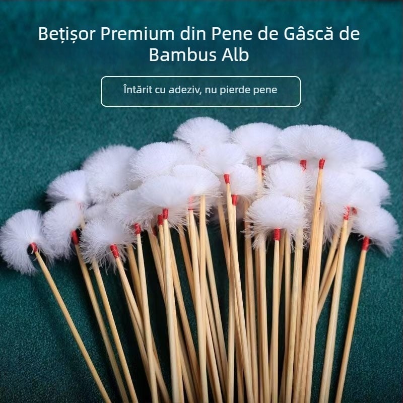 Lingură pentru urechi cu mâner din bambus, pene de gâscă, de unică folosință, cap mic