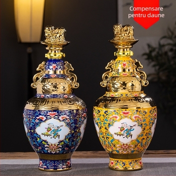 Sticlă ceramică pentru vin în stil antic, sigilată, pentru uz casnic, mic recipient pentru vin, însoțită de cutie