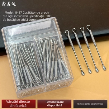 Xinmeida lingură pentru urechi din oțel inoxidabil, formă de bob de germinare, unealtă cu două funcții pentru acnee și curățarea urechilor