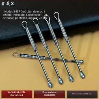 Xinmeida lingură pentru urechi din oțel inoxidabil, formă de bob de germinare, unealtă cu două funcții pentru acnee și curățarea urechilor