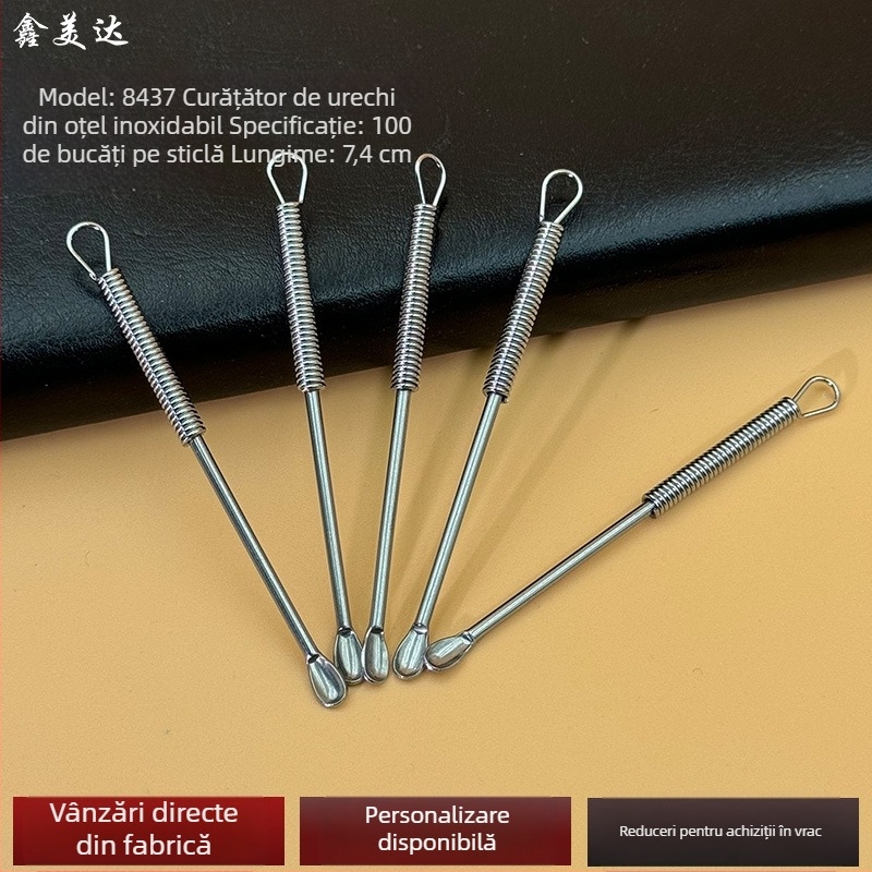 Xinmeida lingură pentru urechi din oțel inoxidabil, formă de bob de germinare, unealtă cu două funcții pentru acnee și curățarea urechilor