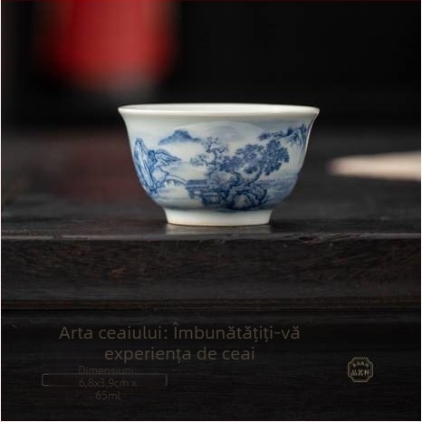 Ceașcă de ceai Jianzhan, albastru și alb antic, pentru ceai Kung Fu, ceramică