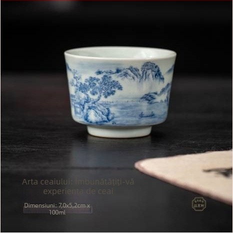 Ceașcă de ceai Jianzhan, albastru și alb antic, pentru ceai Kung Fu, ceramică