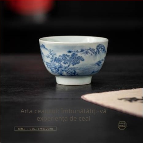 Ceașcă de ceai Jianzhan, albastru și alb antic, pentru ceai Kung Fu, ceramică